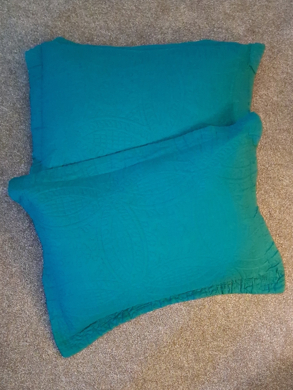 2 Teal Quilted Pillow Shams - Home Bedding